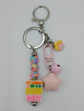 Handcrafted Pink Star Beaded Keychain/Bag Charm - 'It's Gonna Be A Good Day'